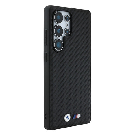 Galaxy S25 Ultra Kılıf BMW Orjinal Lisanslı M-safe Şarj Özellikli Karbon Fiber Tasarımlı ve Metal Logolu PU Deri Kapak