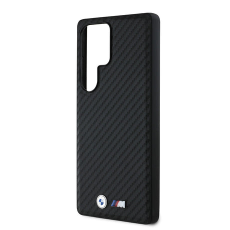 Galaxy S25 Ultra Kılıf BMW Orjinal Lisanslı M-safe Şarj Özellikli Karbon Fiber Tasarımlı ve Metal Logolu PU Deri Kapak