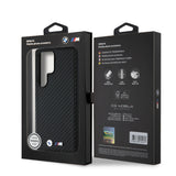 Galaxy S25 Ultra Kılıf BMW Orjinal Lisanslı M-safe Şarj Özellikli Karbon Fiber Tasarımlı ve Metal Logolu PU Deri Kapak