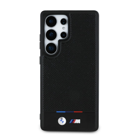 Galaxy S25 Ultra Kılıf BMW Orjinal Lisanslı M-safe Şarj Özellikli M Logolu Bottom Üç Çizgili Delikli PU Deri Kapak