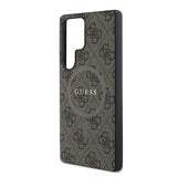 Galaxy S25 Ultra Kılıf Guess Orjinal Lisanslı M-safe Şarj Özellikli PU Halkalı 4G Desenli Yazı Logolu Kapak