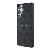 Galaxy S25 Ultra Kılıf Guess Orjinal Lisanslı M-safe Şarj Özellikli PU Halkalı 4G Desenli Yazı Logolu Kapak
