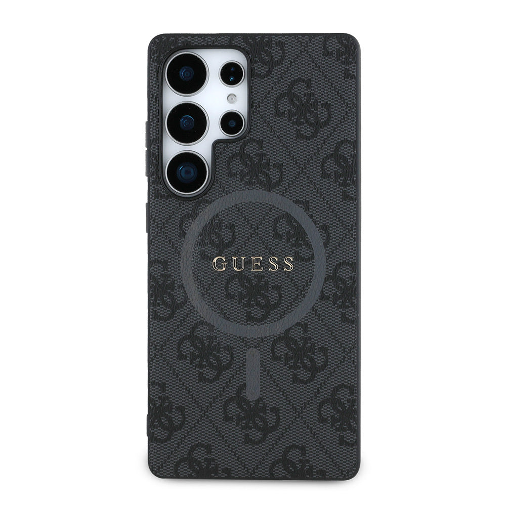 Galaxy S25 Ultra Kılıf Guess Orjinal Lisanslı M-safe Şarj Özellikli PU Halkalı 4G Desenli Yazı Logolu Kapak