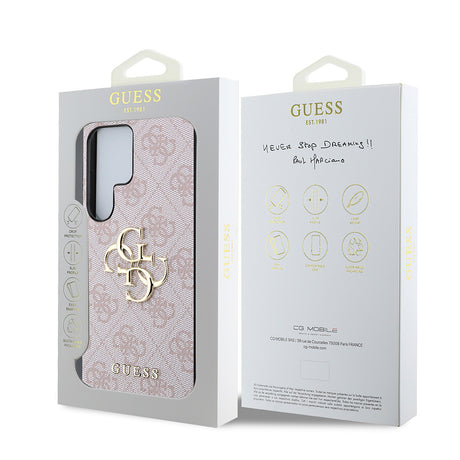 Galaxy S25 Ultra Kılıf Guess Orjinal Lisanslı PU Deri 4G Desenli Metal Büyük 4G ve Yazı Logolu Kapak