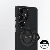 Galaxy S25 Ultra Kılıf M-safe Şarj Özellikli 360° Standlı Basit Mat Deri Desenli Youngkit Tech Leather Serisi Kapak