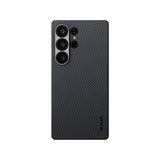 Galaxy S25 Ultra Kılıf M-safe Şarj Özellikli 600D Aramid Fiber Pitaka Ultra-Slim Classic Serisi Black-Grey Twill Kapak