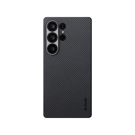 Galaxy S25 Ultra Kılıf M-safe Şarj Özellikli 600D Aramid Fiber Pitaka Ultra-Slim Classic Serisi Black-Grey Twill Kapak
