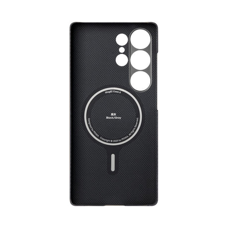 Galaxy S25 Ultra Kılıf M-safe Şarj Özellikli 600D Aramid Fiber Pitaka Ultra-Slim Classic Serisi Black-Grey Twill Kapak
