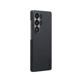 Galaxy S25 Ultra Kılıf M-safe Şarj Özellikli 600D Aramid Fiber Pitaka Ultra-Slim Classic Serisi Black-Grey Twill Kapak
