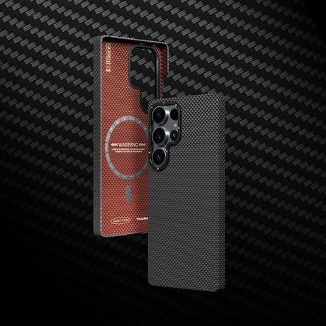 Galaxy S25 Ultra Kılıf M-safe Şarj Özellikli Aramid Fiber Youngkit 1500D Kevlar Extreme Wing Serisi Kapak