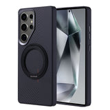 Galaxy S25 Ultra Kılıf M-safe Şarj Özellikli Karbon Fiber Görünümlü Zore Standlı Troy Kapak