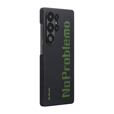 Galaxy S25 Ultra Kılıf M-safe Şarj Özellikli Lumintex Teknolojili Fosforlu Aramid Fiber Pitaka Tactile Woven Aries Serisi Kapak