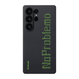 Galaxy S25 Ultra Kılıf M-safe Şarj Özellikli Lumintex Teknolojili Fosforlu Aramid Fiber Pitaka Tactile Woven Aries Serisi Kapak