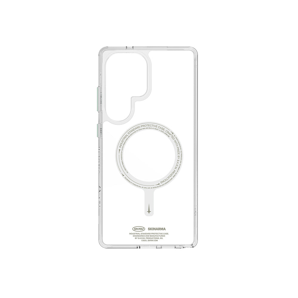 Galaxy S25 Ultra Kılıf M-safe Şarj Özellikli Şeffaf Airbag Tasarımlı Skinarma Saido Nightglow Kapak