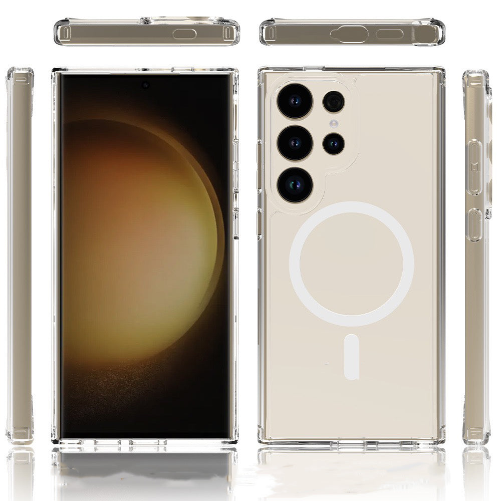 Galaxy S25 Ultra Kılıf M-safe Şarj Özellikli Şeffaf Sert PC Zore Embos Kapak
