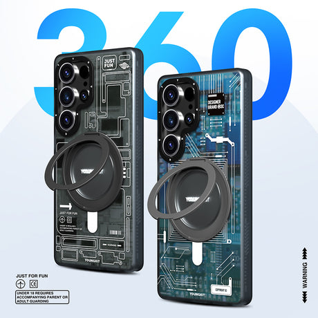 Galaxy S25 Ultra Kılıf M-safe Şarj Özellikli Youngkit 360° Standlı Technology Serisi Kapak