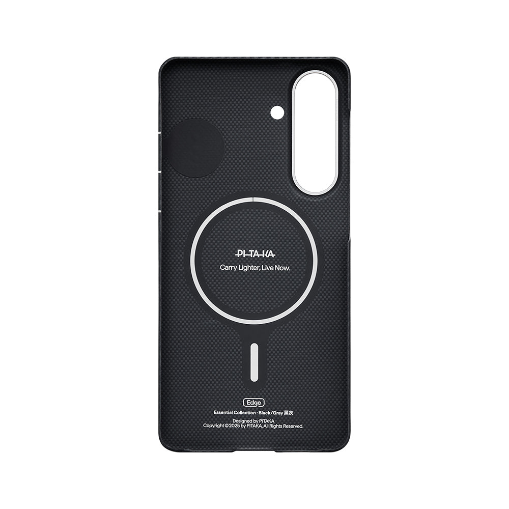 Galaxy S26 Kılıf M-safe Şarj Özellikli 600D Aramid Karbon Fiber Pitaka Edge Serisi Black-Grey Twill Kapak