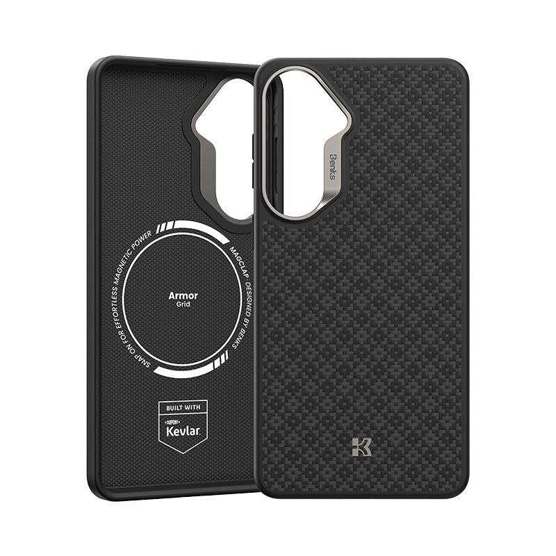 Galaxy S26 Kılıf M-Safe Şarj Özellikli Benks ArmorPro ArmorGrid Serisi Kevlar Karbon Kapak