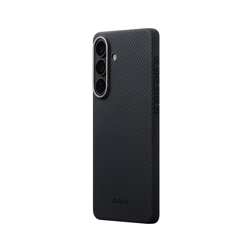 Galaxy S26 Plus Kılıf M-safe Şarj Özellikli 600D Aramid Karbon Fiber Pitaka Edge Serisi Black-Grey Twill Kapak