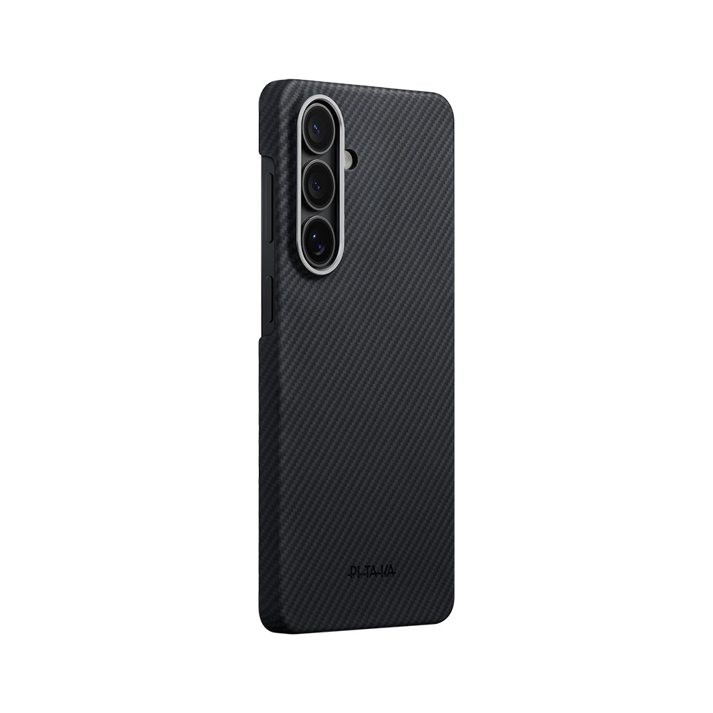 Galaxy S26 Plus Kılıf M-safe Şarj Özellikli 600D Aramid Karbon Fiber Pitaka Edge Serisi Black-Grey Twill Kapak