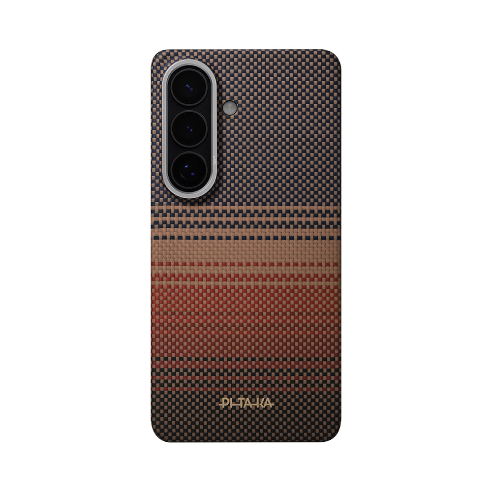 Galaxy S26 Plus Kılıf M-safe Şarj Özellikli Aramid Karbon Fiber Pitaka Tactile Woven Sunset-Moonrise Serisi Kapak