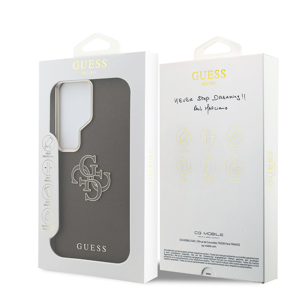 Galaxy S26 Ultra Kılıf Guess Orjinal Lisanslı Grained Yazı ve 4G Büyük Metal Logolu Kapak