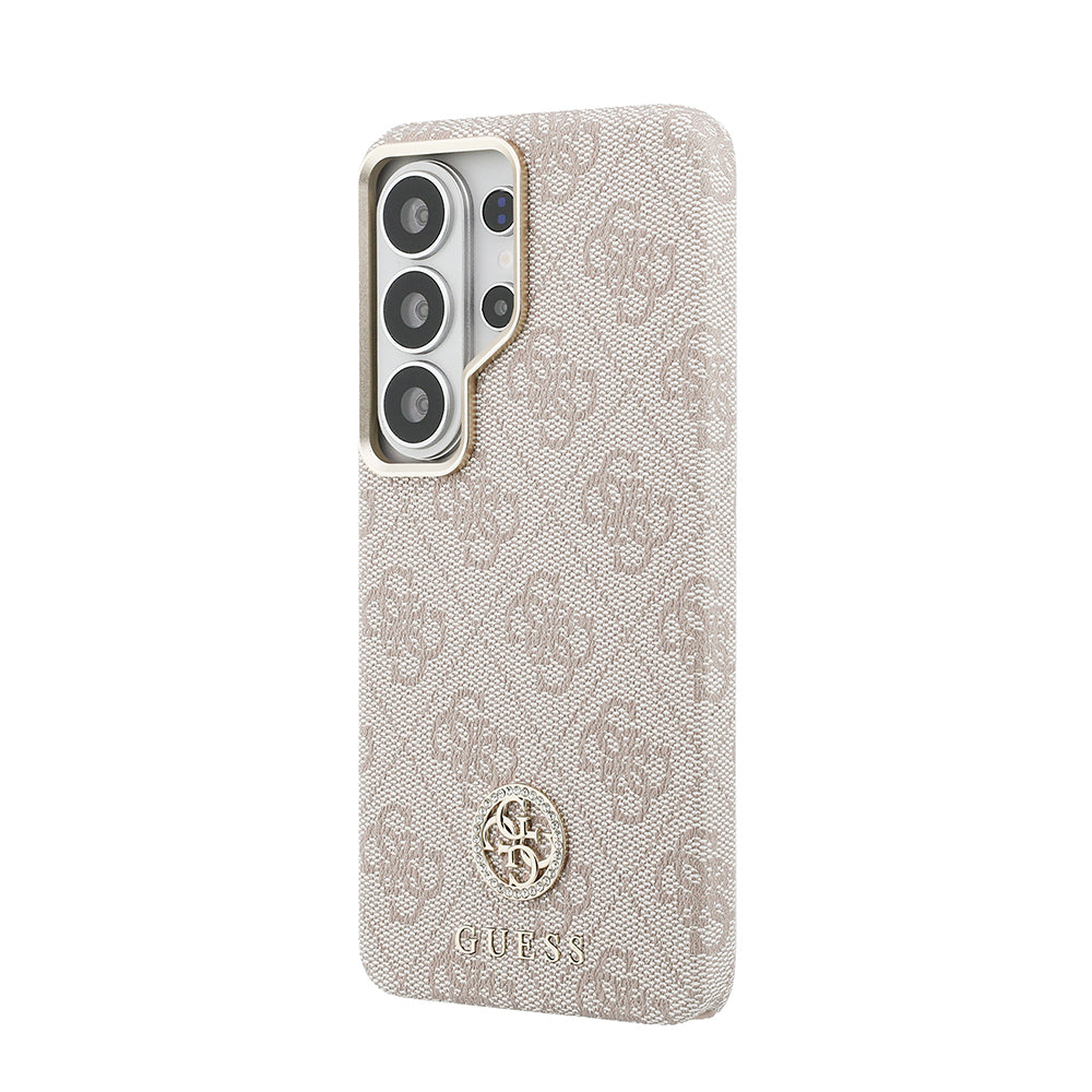 Galaxy S26 Ultra Kılıf Guess Orjinal Lisanslı M-safe Şarj Özellikli Gold Metal Kamera Çerçeveli Taşlı 4G Logolu Kapak