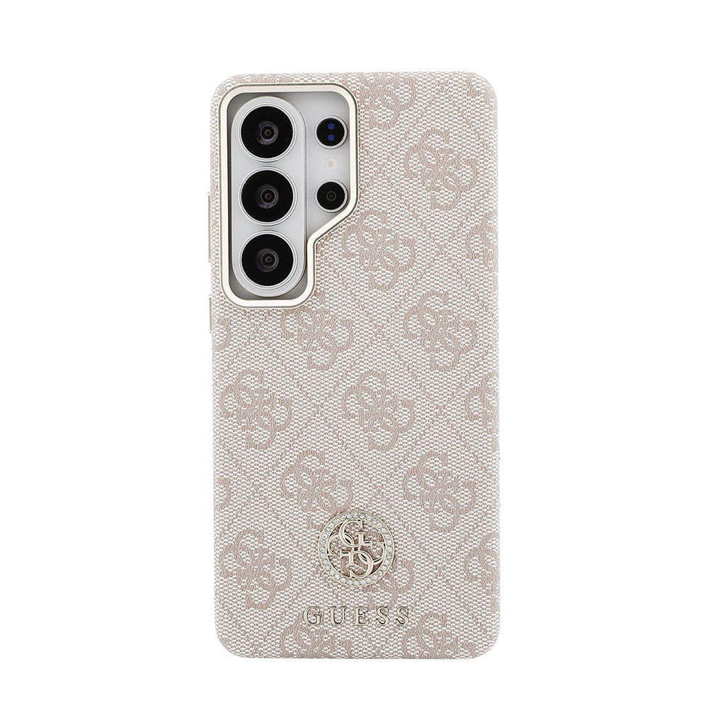 Galaxy S26 Ultra Kılıf Guess Orjinal Lisanslı M-safe Şarj Özellikli Gold Metal Kamera Çerçeveli Taşlı 4G Logolu Kapak