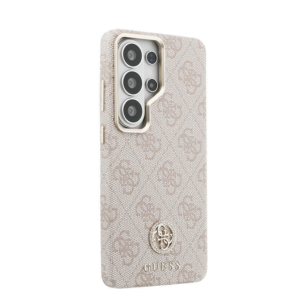 Galaxy S26 Ultra Kılıf Guess Orjinal Lisanslı M-safe Şarj Özellikli Gold Metal Kamera Çerçeveli Taşlı 4G Logolu Kapak
