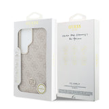 Galaxy S26 Ultra Kılıf Guess Orjinal Lisanslı M-safe Şarj Özellikli Gold Metal Kamera Çerçeveli Taşlı 4G Logolu Kapak