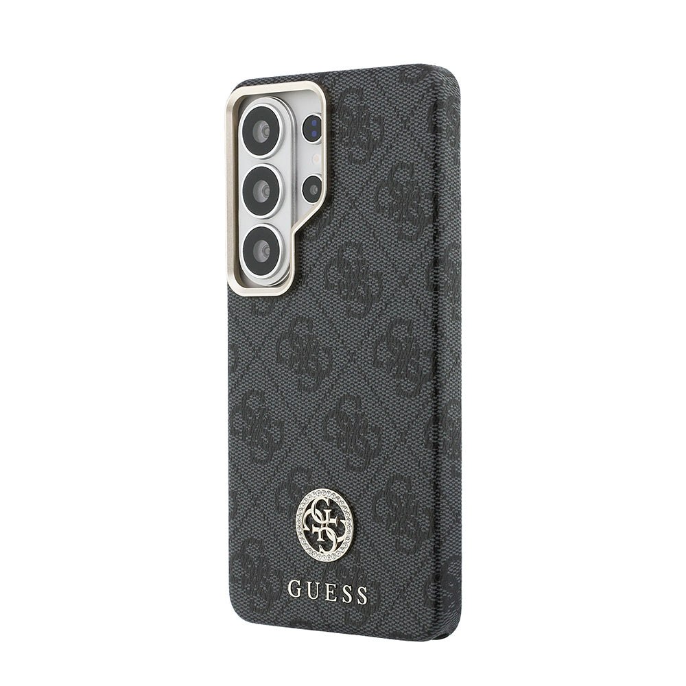 Galaxy S26 Ultra Kılıf Guess Orjinal Lisanslı M-safe Şarj Özellikli Gold Metal Kamera Çerçeveli Taşlı 4G Logolu Kapak
