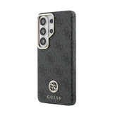 Galaxy S26 Ultra Kılıf Guess Orjinal Lisanslı M-safe Şarj Özellikli Gold Metal Kamera Çerçeveli Taşlı 4G Logolu Kapak