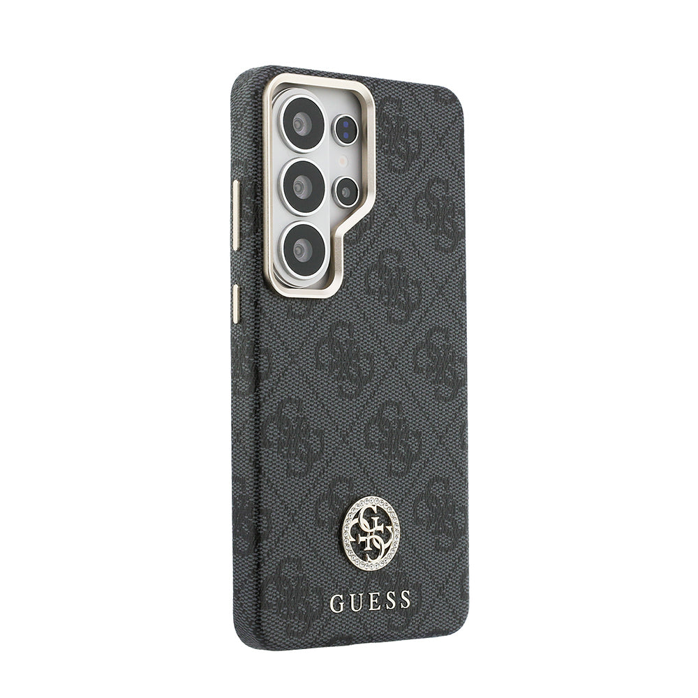 Galaxy S26 Ultra Kılıf Guess Orjinal Lisanslı M-safe Şarj Özellikli Gold Metal Kamera Çerçeveli Taşlı 4G Logolu Kapak