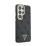 Galaxy S26 Ultra Kılıf Guess Orjinal Lisanslı M-safe Şarj Özellikli Gold Metal Kamera Çerçeveli Taşlı Üçgen Logo 4G Desenli Kapak