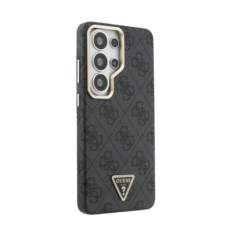 Galaxy S26 Ultra Kılıf Guess Orjinal Lisanslı M-safe Şarj Özellikli Gold Metal Kamera Çerçeveli Taşlı Üçgen Logo 4G Desenli Kapak