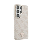 Galaxy S26 Ultra Kılıf Guess Orjinal Lisanslı M-safe Şarj Özellikli Gold Metal Kamera Çerçeveli Taşlı Üçgen Logo 4G Desenli Kapak
