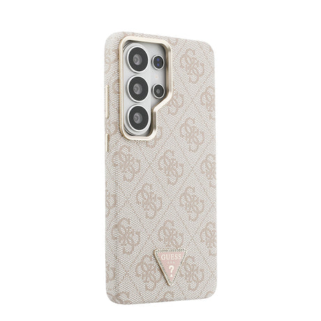 Galaxy S26 Ultra Kılıf Guess Orjinal Lisanslı M-safe Şarj Özellikli Gold Metal Kamera Çerçeveli Taşlı Üçgen Logo 4G Desenli Kapak