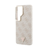 Galaxy S26 Ultra Kılıf Guess Orjinal Lisanslı M-safe Şarj Özellikli Gold Metal Kamera Çerçeveli Taşlı Üçgen Logo 4G Desenli Kapak