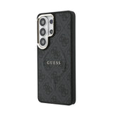 Galaxy S26 Ultra Kılıf Guess Orjinal Lisanslı M-safe Şarj Özellikli Metal Kamera Çerçeveli PU Deri 4G Desenli Yazı Logolu Kapak