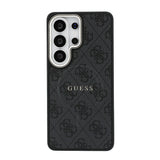 Galaxy S26 Ultra Kılıf Guess Orjinal Lisanslı M-safe Şarj Özellikli Metal Kamera Çerçeveli PU Deri 4G Desenli Yazı Logolu Kapak
