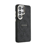 Galaxy S26 Ultra Kılıf Guess Orjinal Lisanslı M-safe Şarj Özellikli Metal Kamera Çerçeveli PU Deri 4G Desenli Yazı Logolu Kapak
