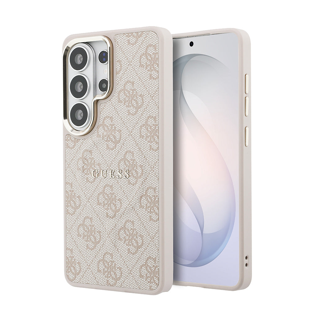 Galaxy S26 Ultra Kılıf Guess Orjinal Lisanslı M-safe Şarj Özellikli Metal Kamera Çerçeveli PU Deri 4G Desenli Yazı Logolu Kapak