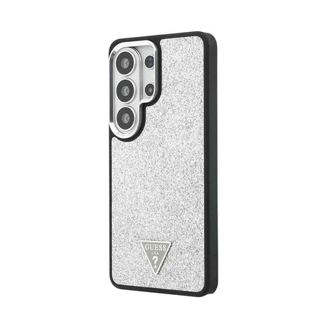 Galaxy S26 Ultra Kılıf Guess Orjinal Lisanslı M-safe Şarj Özellikli Metal Kamera Çerçeveli Üçgen Logolu Glitter Kapak