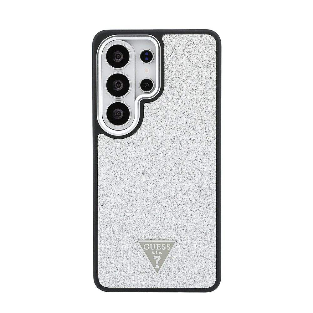 Galaxy S26 Ultra Kılıf Guess Orjinal Lisanslı M-safe Şarj Özellikli Metal Kamera Çerçeveli Üçgen Logolu Glitter Kapak