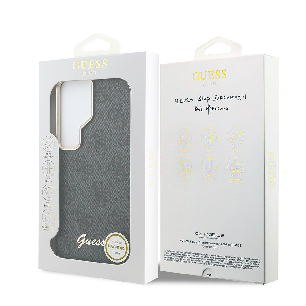 Galaxy S26 Ultra Kılıf Guess Orjinal Lisanslı M-safe Şarj Özellikli Script Yazı Logolu 4G Desenli Kapak
