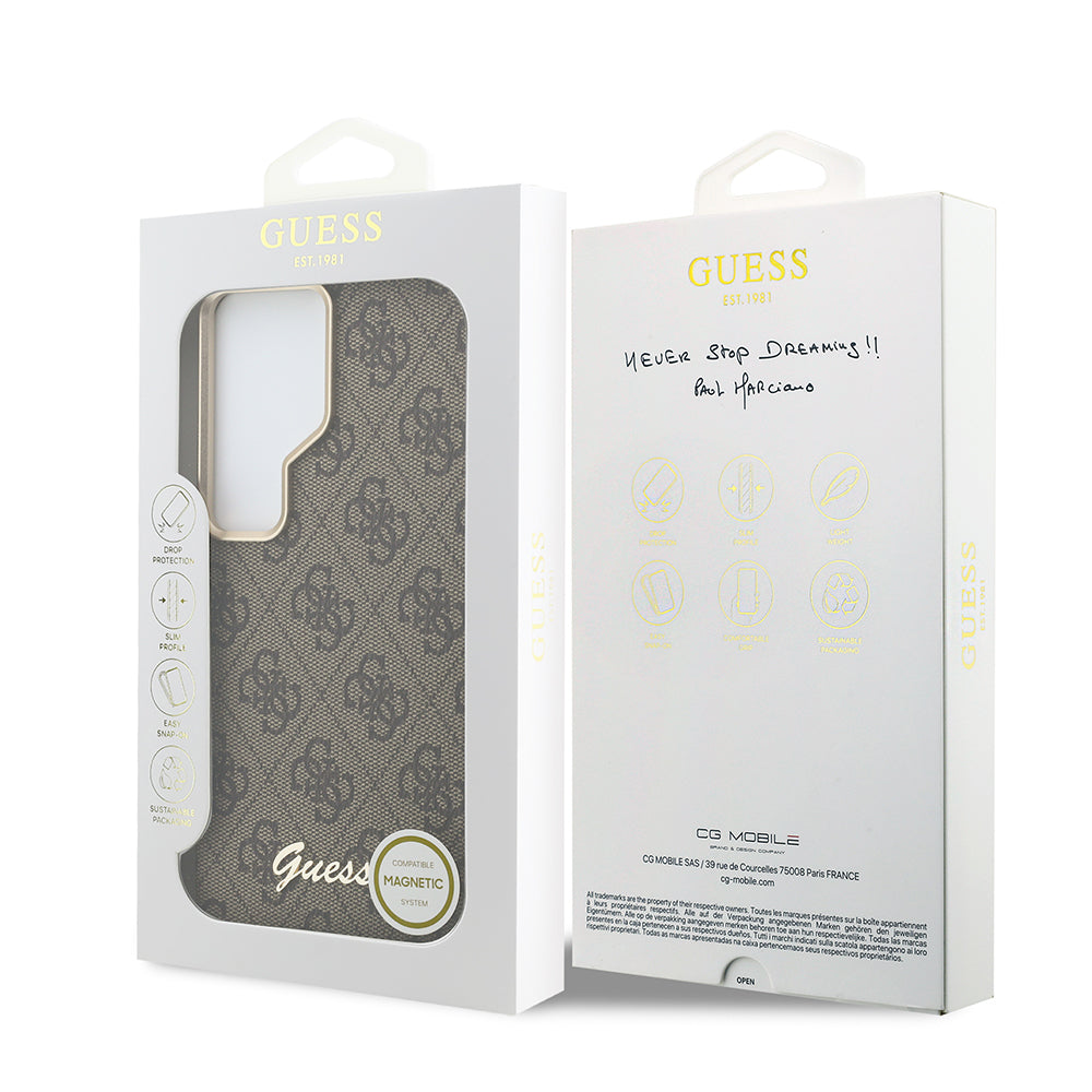 Galaxy S26 Ultra Kılıf Guess Orjinal Lisanslı M-safe Şarj Özellikli Script Yazı Logolu 4G Desenli Kapak