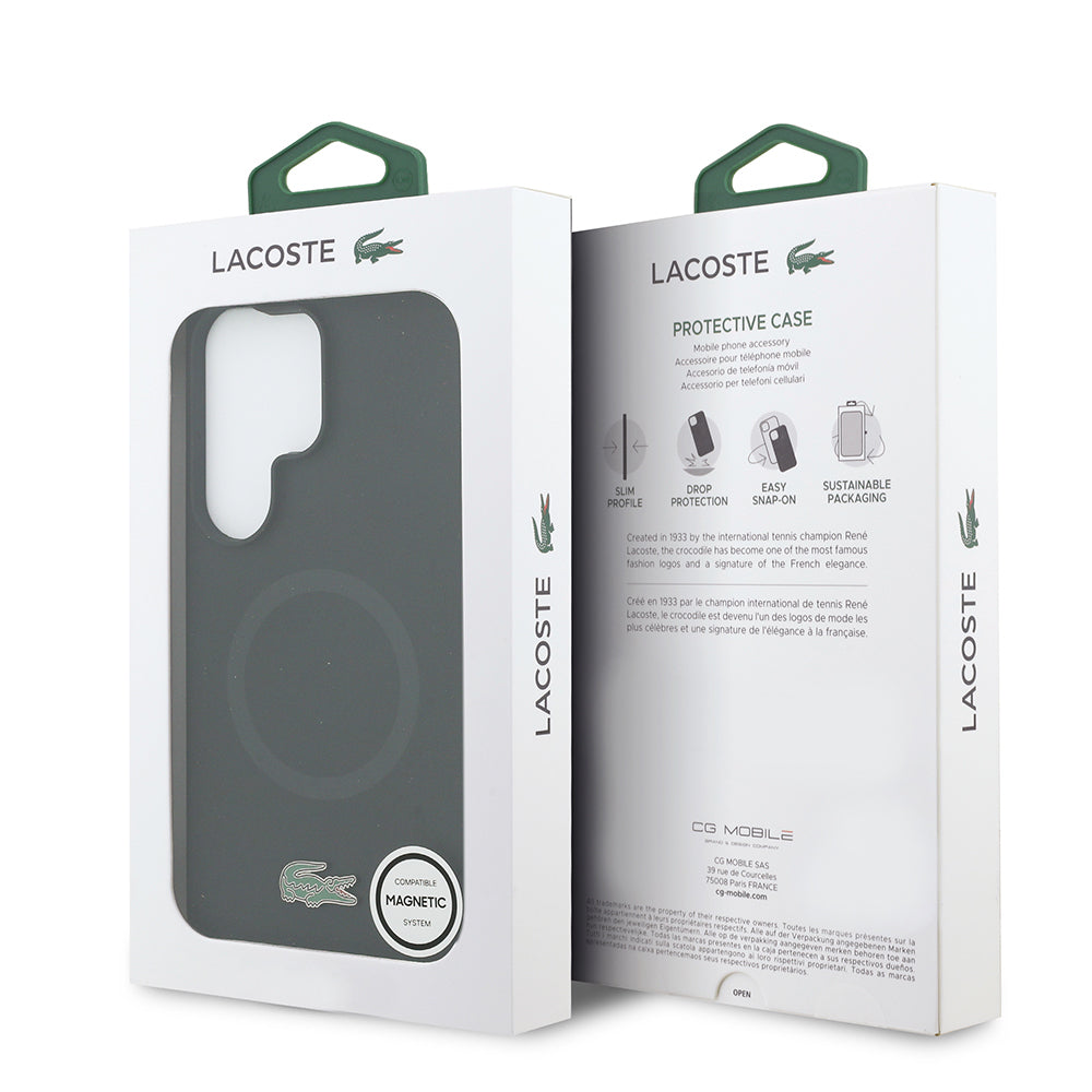 Galaxy S26 Ultra Kılıf Lacoste Orjinal Lisanslı M-safe Şarj Özellikli İkonik Logolu Metal Kamera Çerçeveli Silikon Kapak