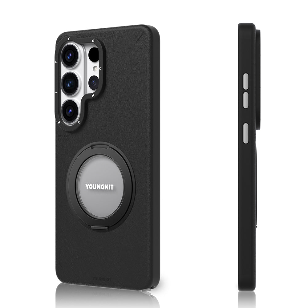 Galaxy S26 Ultra Kılıf M-safe Şarj Özellikli 360° Standlı Basit Mat Deri Desenli Youngkit Tech Leather Serisi Kapak