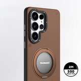 Galaxy S26 Ultra Kılıf M-safe Şarj Özellikli 360° Standlı Basit Mat Deri Desenli Youngkit Tech Leather Serisi Kapak