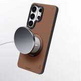 Galaxy S26 Ultra Kılıf M-safe Şarj Özellikli 360° Standlı Basit Mat Deri Desenli Youngkit Tech Leather Serisi Kapak